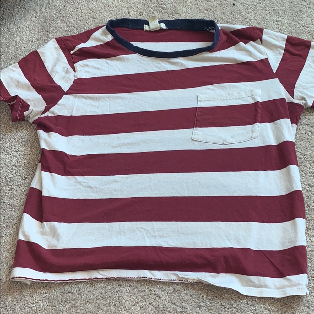 red and white cropped tee (short sleeved).